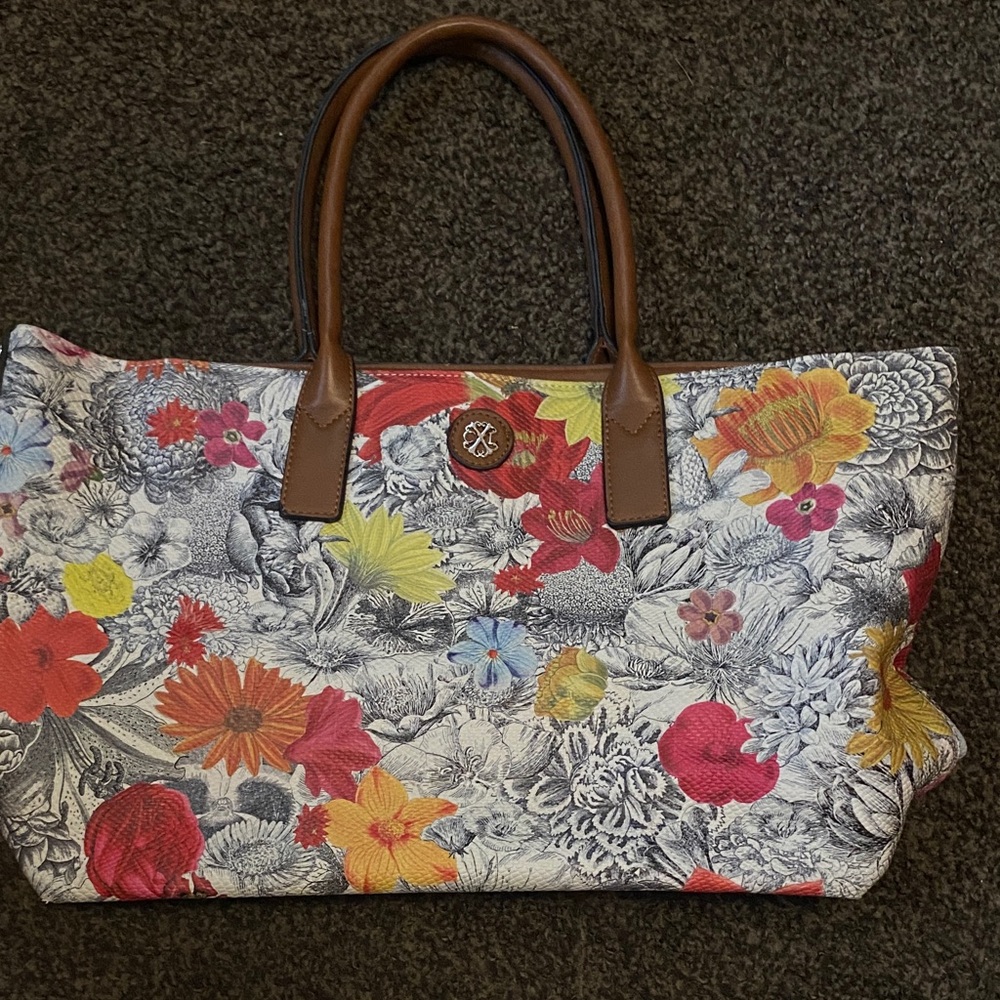 Christian Lacroix Multicolor Floral Tote with Brown Handles